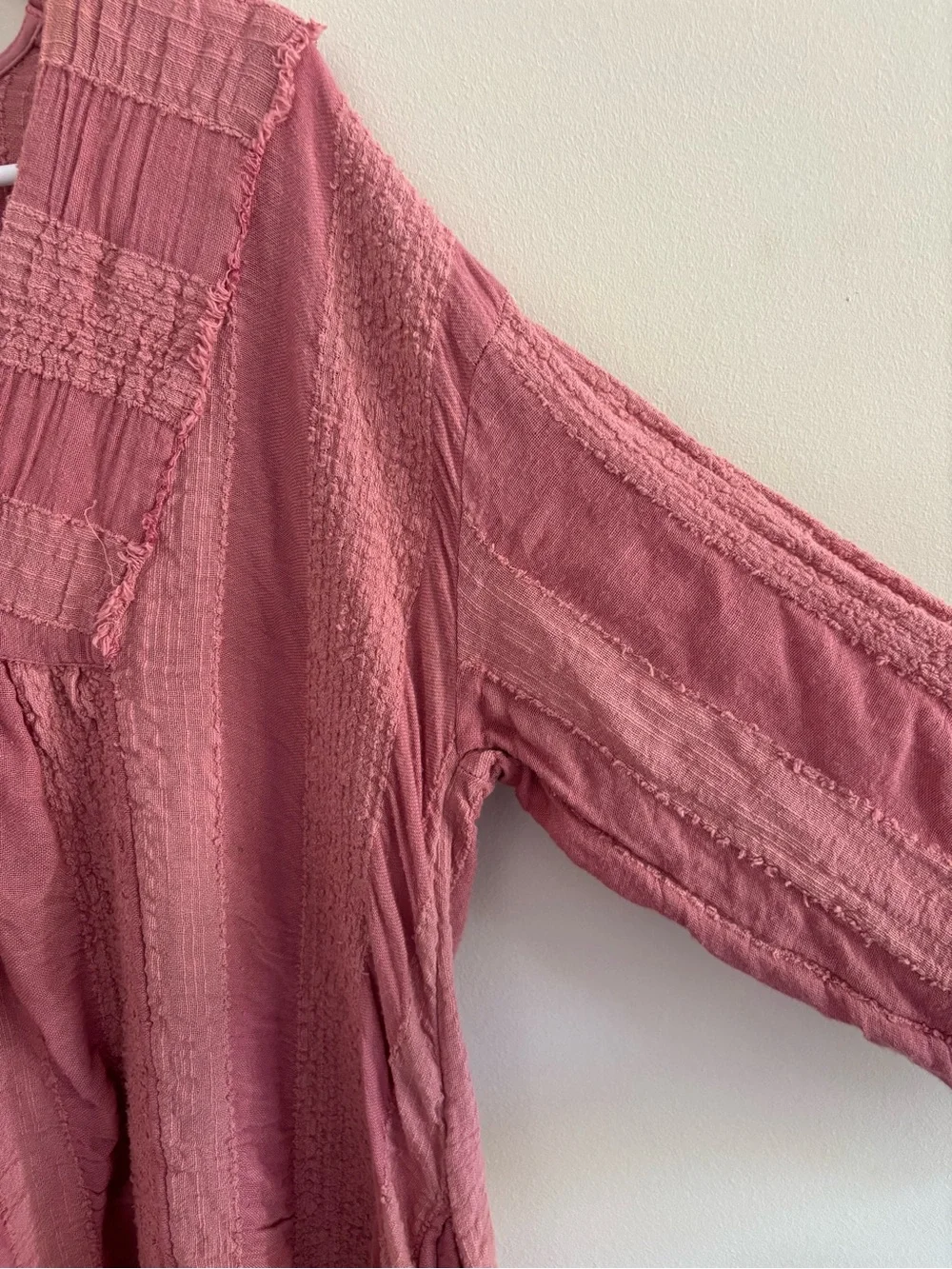 Free People Dusty Rose V-Neck Textured Peasant Tunic
